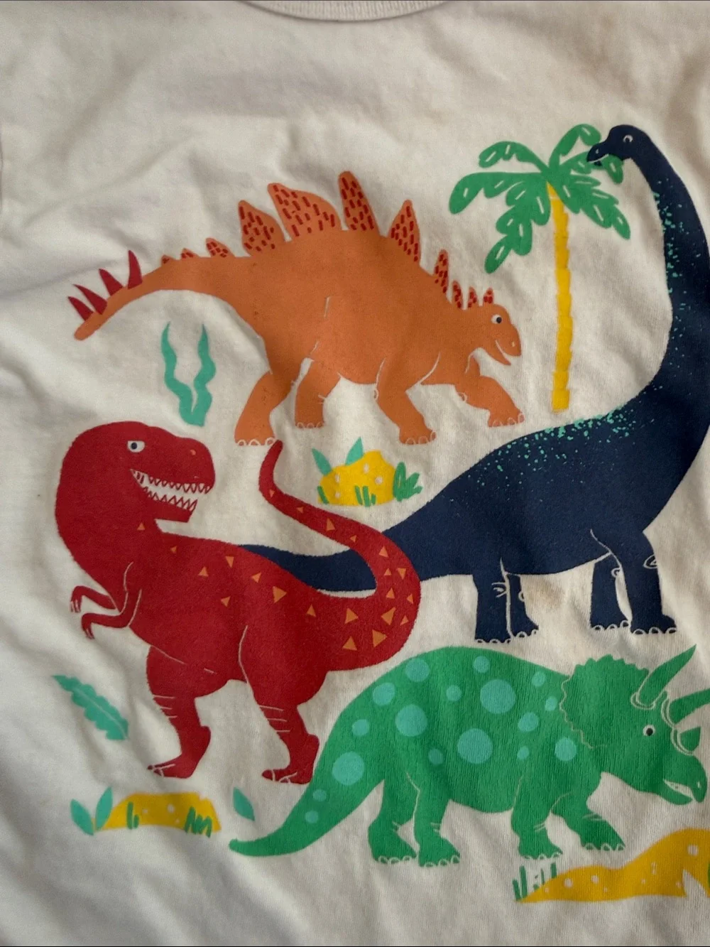 GAP White Tee with Multicolor Dinosaur Crew